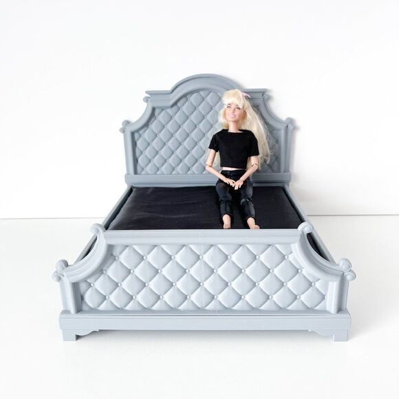 Gray 1:6 Scale Tufted Chesterfield Bed for Barbie Integrity 12" Fashion Doll - Picture 3 of 7